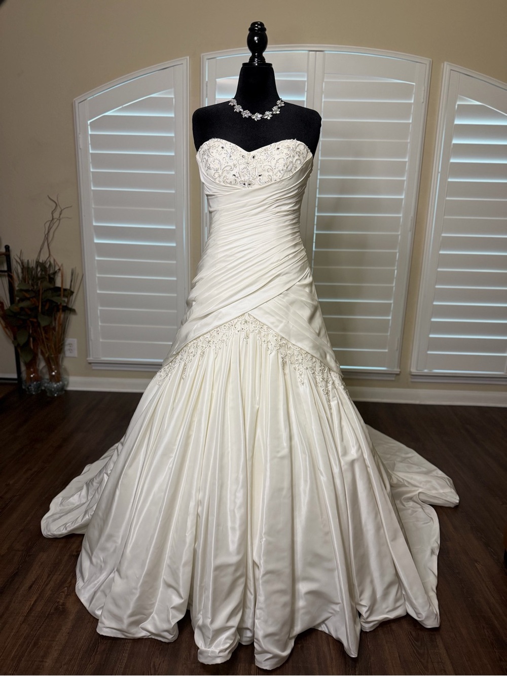 Sophia Tolli Dropwaist Strapless Sweetheart Ball Gown with Beaded Bodice (Ivory)